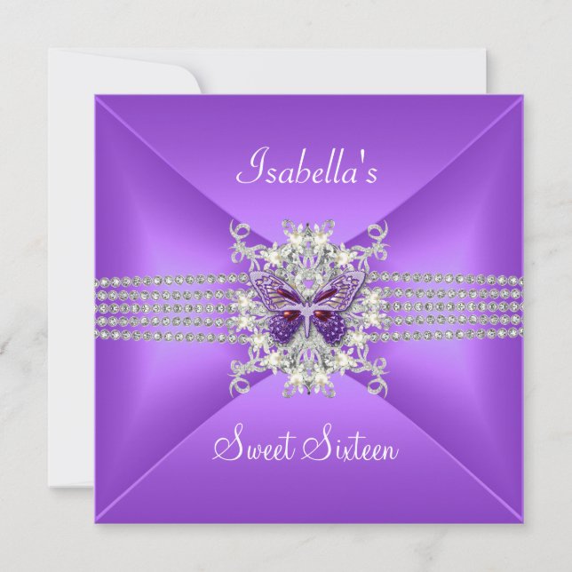 Sweet Sixteen Sweet 16 Butterfly Lilac Pearl Invitation (Front)