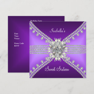 Sweet Sixteen Sweet 16 Butterfly Purple Silver 3 Invitation