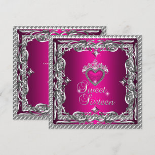 Sweet Sixteen Sweet 16 Glitter Pink Silver Tiara Invitation