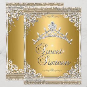 Sweet Sixteen Sweet 16 Gold White Silver Tiara Invitation