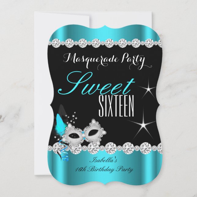 Sweet Sixteen Sweet 16 Masquerade Teal Mask 2 Invitation (Front)