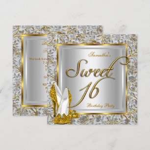 Sweet Sixteen Sweet 16 Party Gold Silver White Invitation