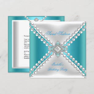 Sweet Sixteen Sweet 16 Party Teal Blue White Invitation