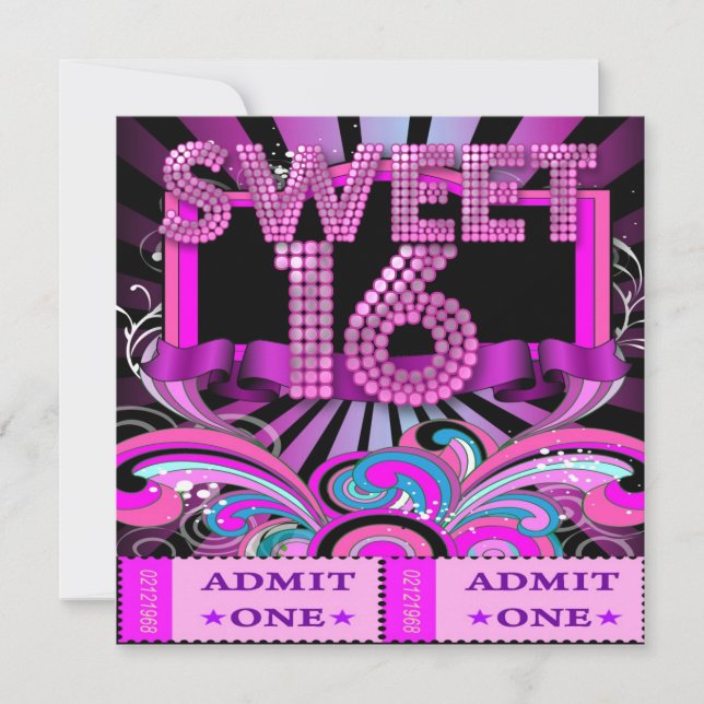 Sweet Sixteen Sweet 16 Party Ticket Admission Invitation (Front)
