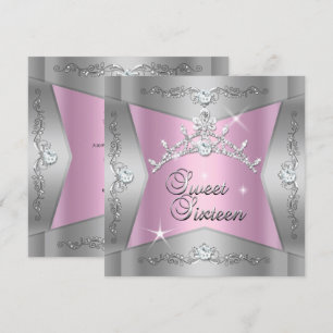 Sweet Sixteen Sweet 16 Pink Silver Tiara Invitation
