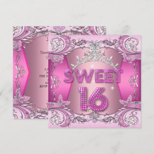 Sweet Sixteen Sweet 16 Pink Silver Tiara Invitation