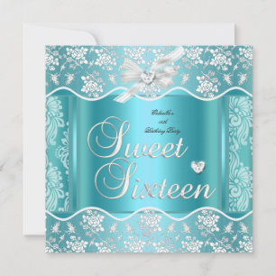 Sweet Sixteen Sweet 16 Pretty Blue White Lace Invitation
