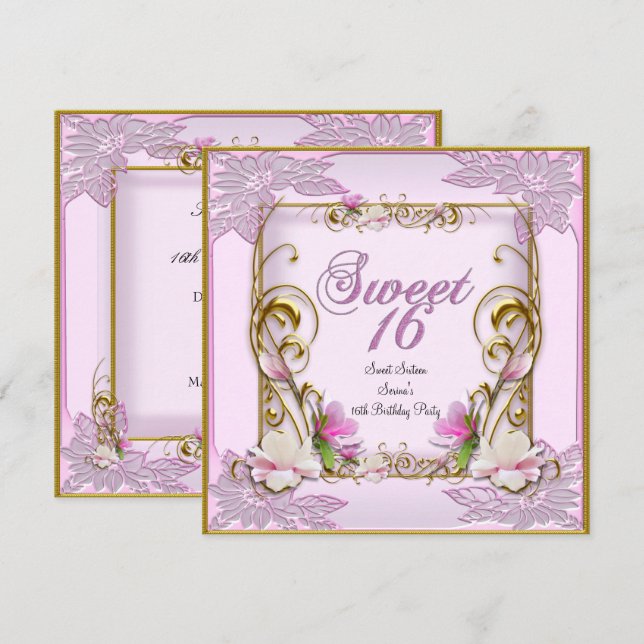 Sweet Sixteen Sweet 16 Pretty Pink White Invitation (Front/Back)
