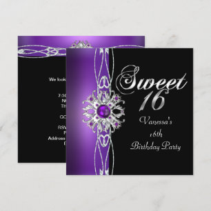 Sweet Sixteen Sweet 16 Purple Silver Black Invitation