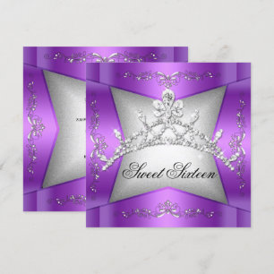 Sweet Sixteen Sweet 16 Purple Silver Tiara Invitation
