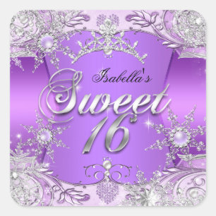 Sweet Sixteen Sweet 16 Purple snowflake Tiara 2 Square Sticker