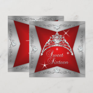 Sweet Sixteen Sweet 16 Red Silver Tiara Invitation