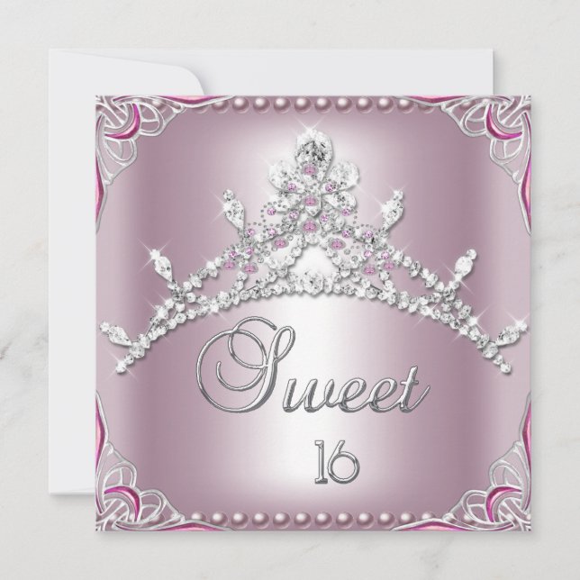 Sweet Sixteen Sweet 16  Silver Pink White Invitation (Front)