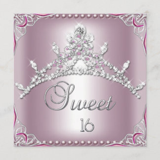 Sweet Sixteen Sweet 16  Silver Pink White Invitation