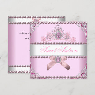 Sweet Sixteen Sweet 16  Silver Pink White Jewel Invitation