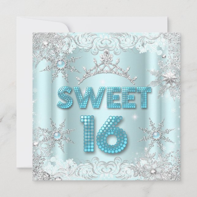 Sweet Sixteen Sweet 16 Teal snowflake Silver  2 Invitation (Front)
