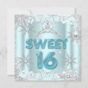 Sweet Sixteen Sweet 16 Teal snowflake Silver  2 Invitation