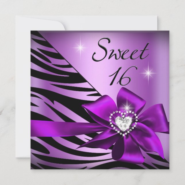 Sweet Sixteen Sweet 16 Zebra Purple Black Invitation (Front)
