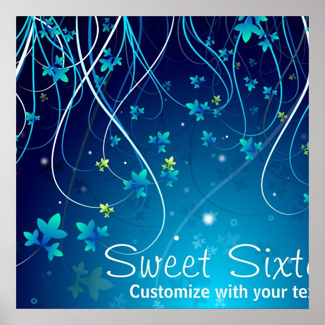 Sweet Sixteen Teal Blue Swirls Party Banner Poster (Front)