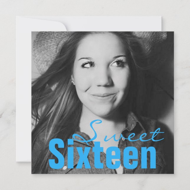 Sweet Sixteen Teen Birthday Party (Bright Blue) Invitation (Front)