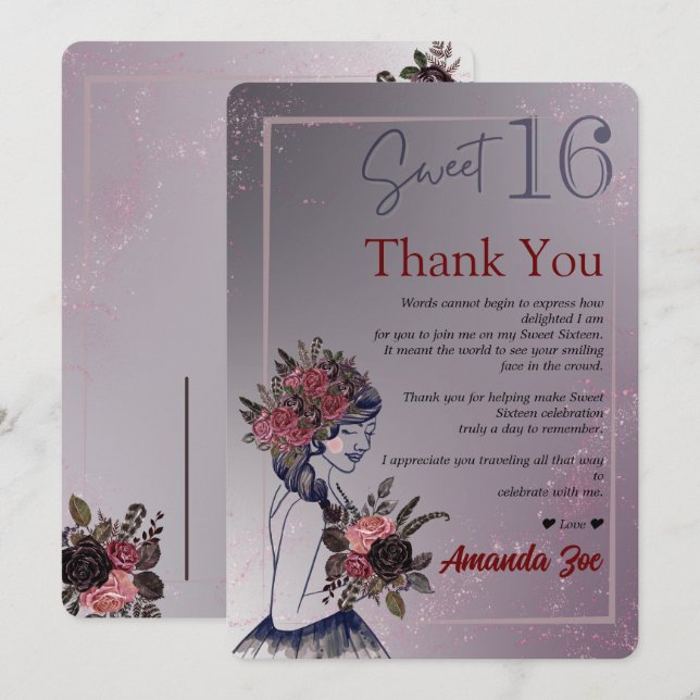 Sweet Sixteen Thank You card (Front/Back)