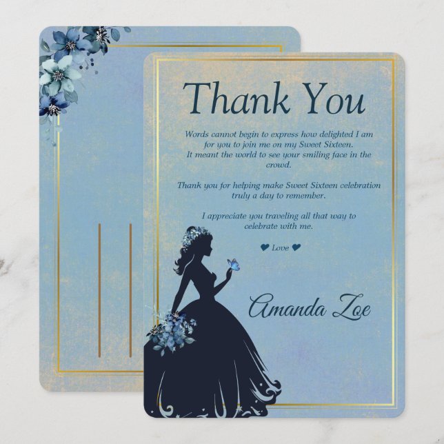 Sweet Sixteen Thank You card (Front/Back)