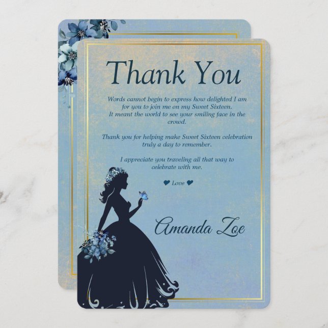 Sweet Sixteen Thank You card (Front/Back)