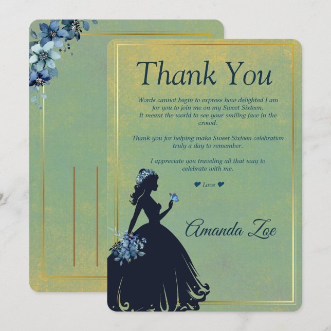 Sweet Sixteen Thank You card (Front/Back)