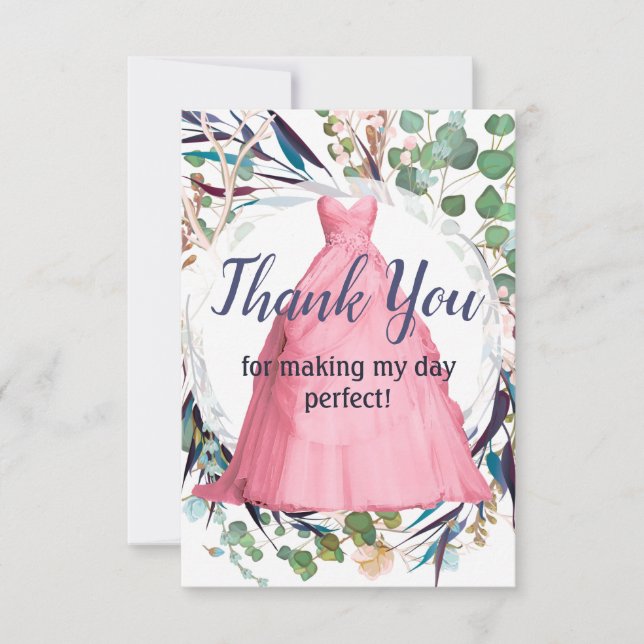 Sweet Sixteen Thank You Card – Pink Formal Dress (Front)