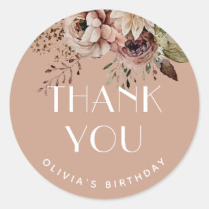 Sweet Sixteen Thank You Dusty Peach Floral Favor Classic Round Sticker