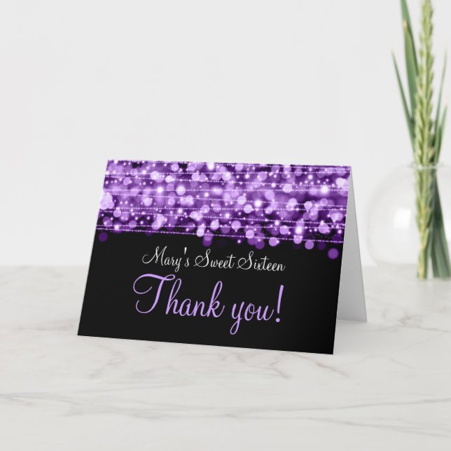 Sweet Sixteen Thank You Party Sparkles Purple (Front)