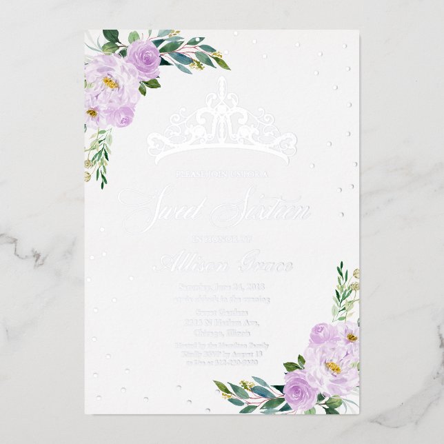 Sweet Sixteen Tiara Lavender Flowers Silver (Front)