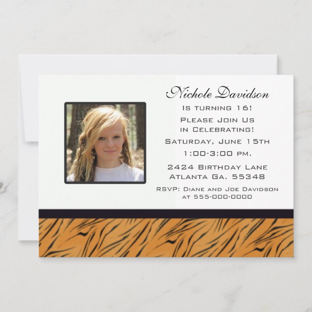 Sweet Sixteen Tiger Party Invitation (Front)