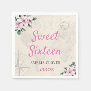 Sweet Sixteen Travel Pink Girl 16th Birthday Party Napkin