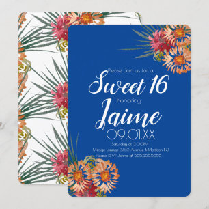Sweet Sixteen Tropical Watercolor Floral Invitation