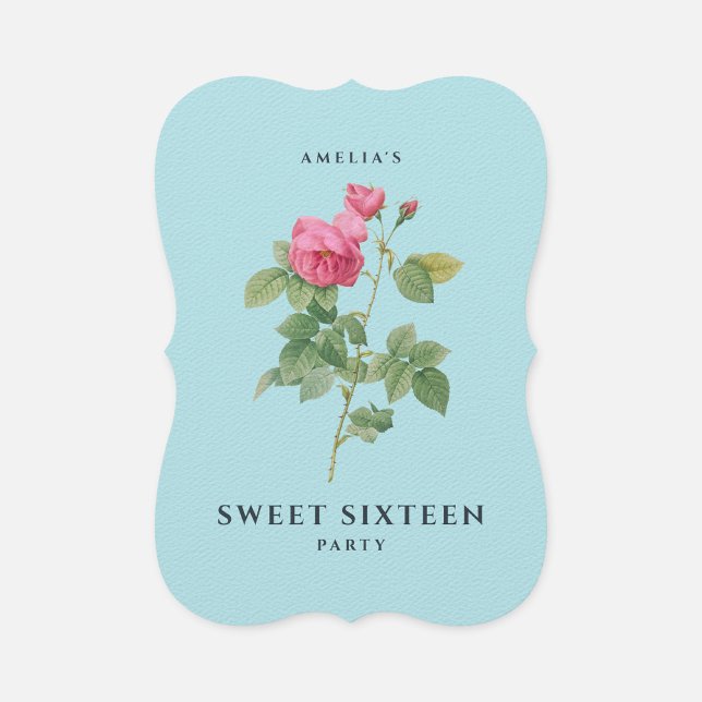 Sweet Sixteen Vintage Rose Flower Botanical Chic Invitation (Creator Uploaded)