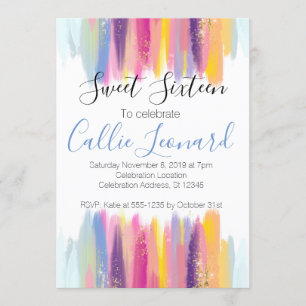 Sweet Sixteen Watercolor Glitter Birthday Invitation
