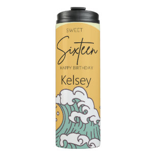 Sweet Sixteen Wave in Sun Monogram Name Thermal Tumbler