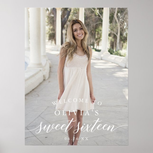 Sweet Sixteen Welcome Sign Poster with Photo (Front)