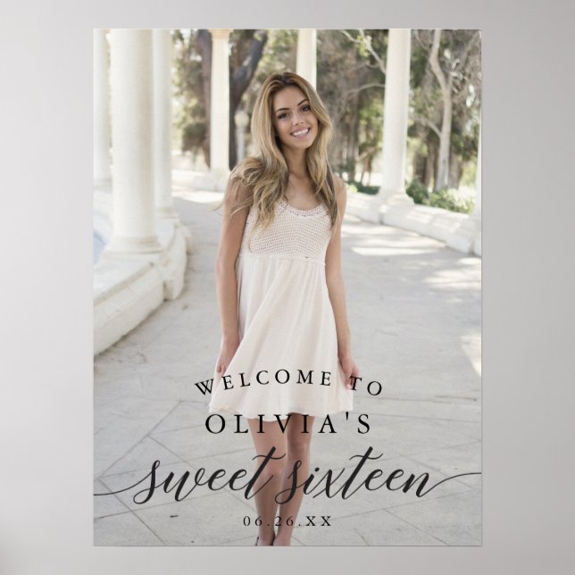 Sweet Sixteen Welcome Sign Poster with Photo (Front)