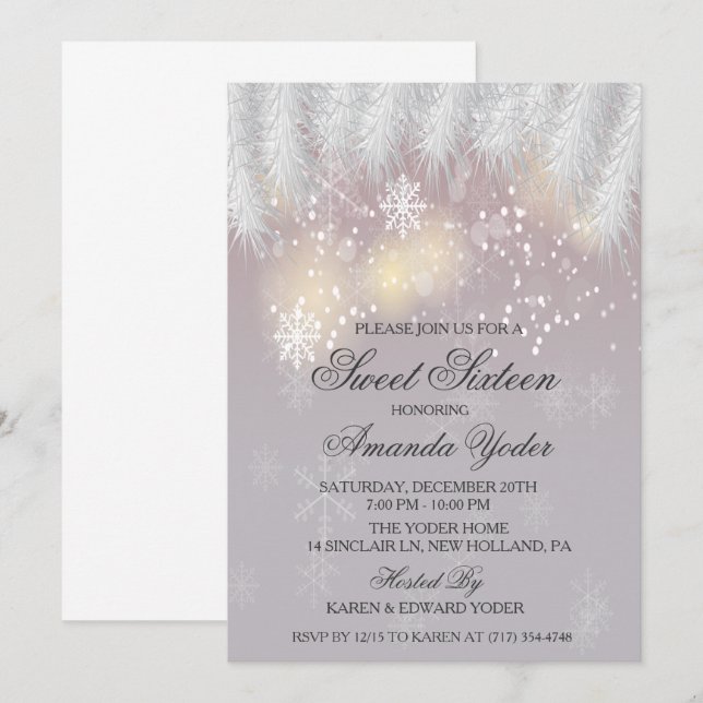 Sweet Sixteen Winter Snowflake Invitation (Front/Back)