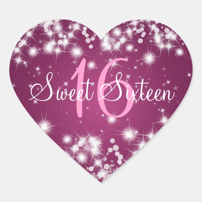 Sweet Sixteen Winter Sparkle Pink Heart Sticker (Front)