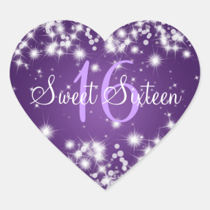 Sweet Sixteen Winter Sparkle Purple Heart Sticker