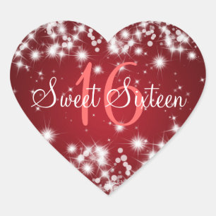 Sweet Sixteen Winter Sparkle Red Heart Sticker