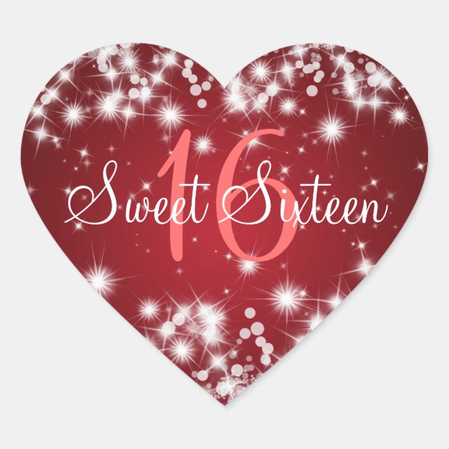 Sweet Sixteen Winter Sparkle Red Heart Sticker (Front)