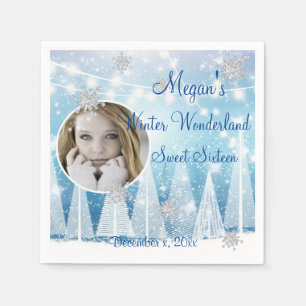 Sweet Sixteen Winter Wonderland Diamond Hearts Napkin
