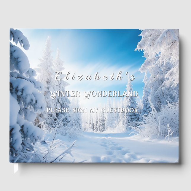 Sweet Sixteen Winter Wonderland Pine Trees Snow Guest Book (Front)