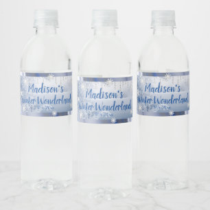 Sweet Sixteen Winter Wonderland Snow Gems Water Bottle Label