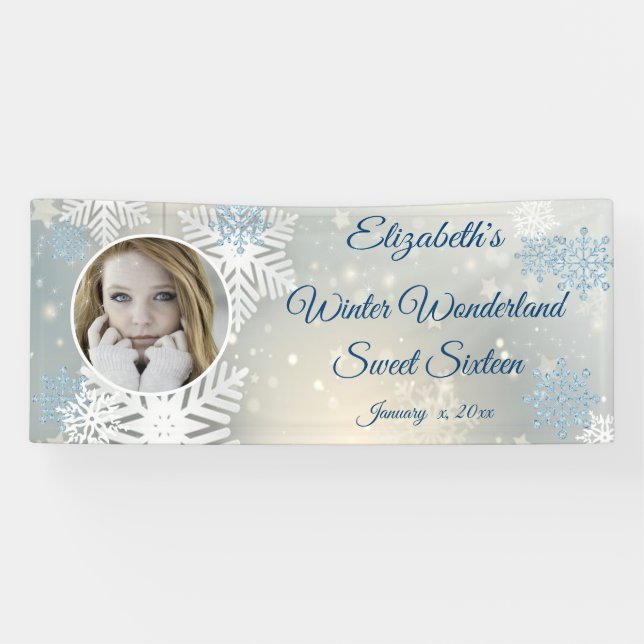 Sweet Sixteen, Winter Wonderland, Snowflakes, Banner (Horizontal)