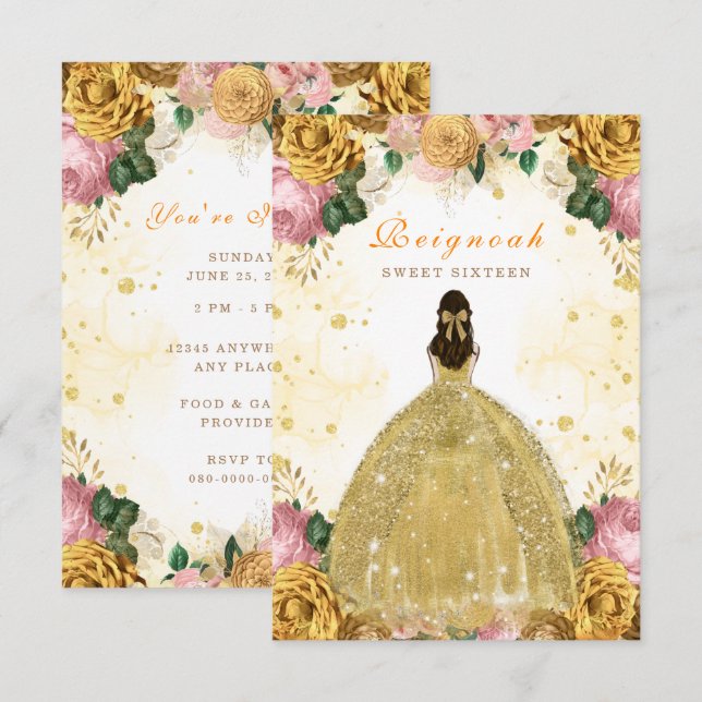 Sweet Sixteen Yellow Birthday Invitation Card (Front/Back)